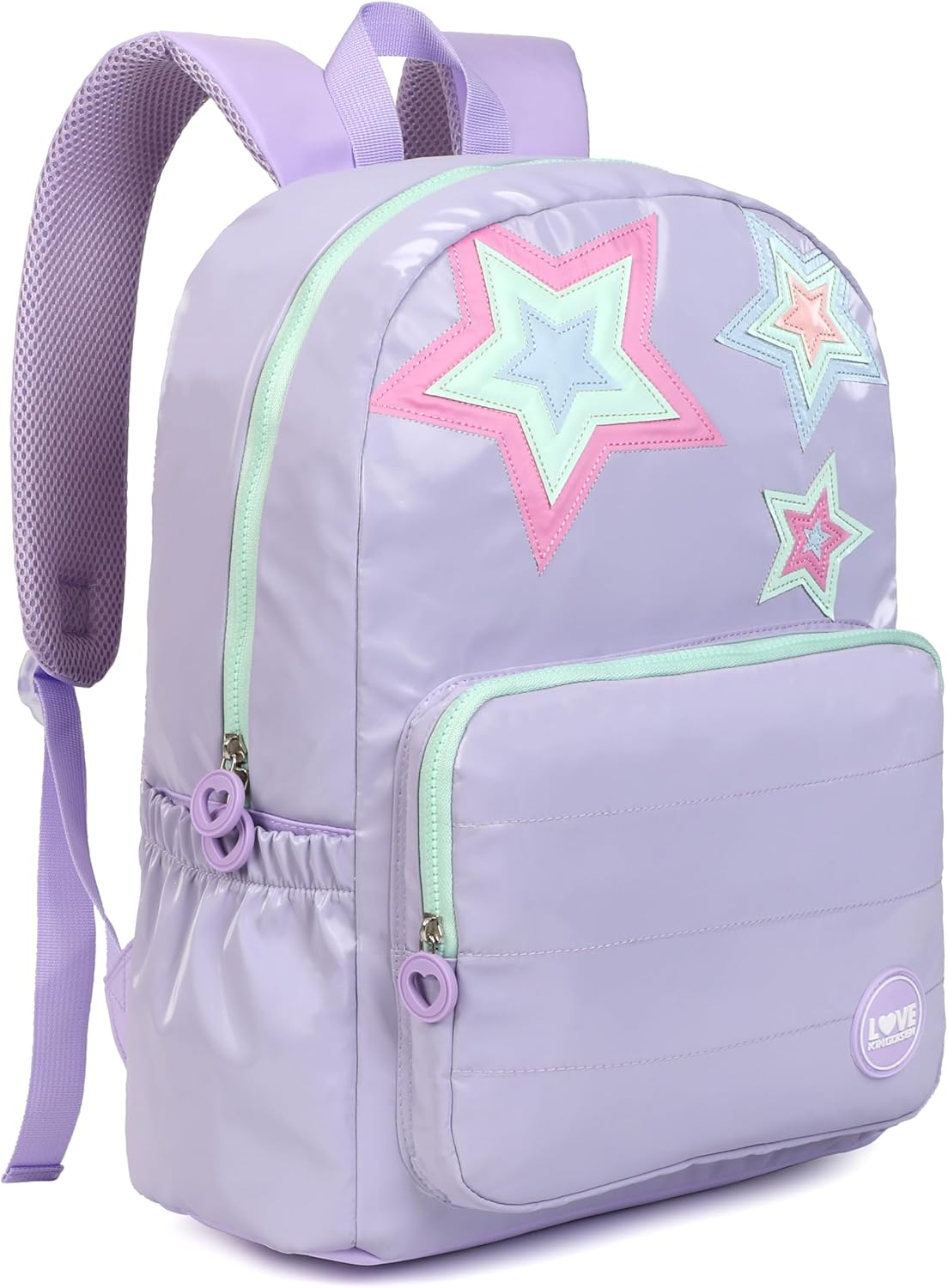 Kids School Backpack for Girls, Cute Purple Star Laptop Backpack Bookbag with Lunch Bag and Pencil Case for School (Purple Star)