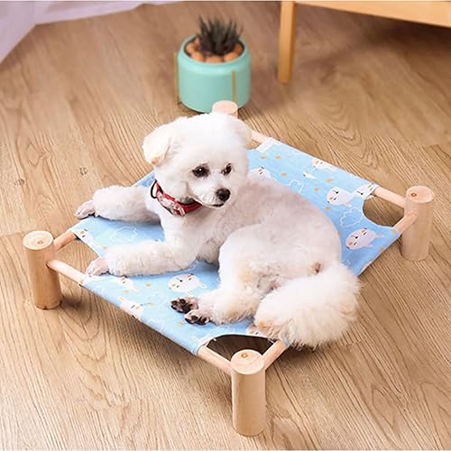 Miniatura 2 de Pozico Cama hamaca para gatos y perros, cuna elevada de madera para mascotas con malla transpirable, cama elevada para gatos pequeñas y mascotas,