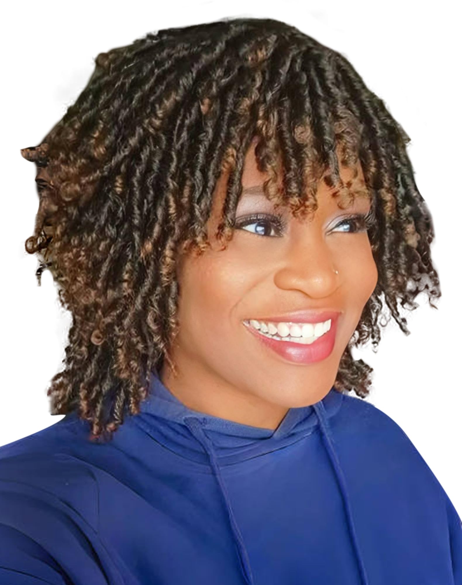 QUEENTAS Afro Wigs for Women Natural Hair Short Braided Hair Wig Faux Locs Twist Synthetic Wigs (Black to Brown)