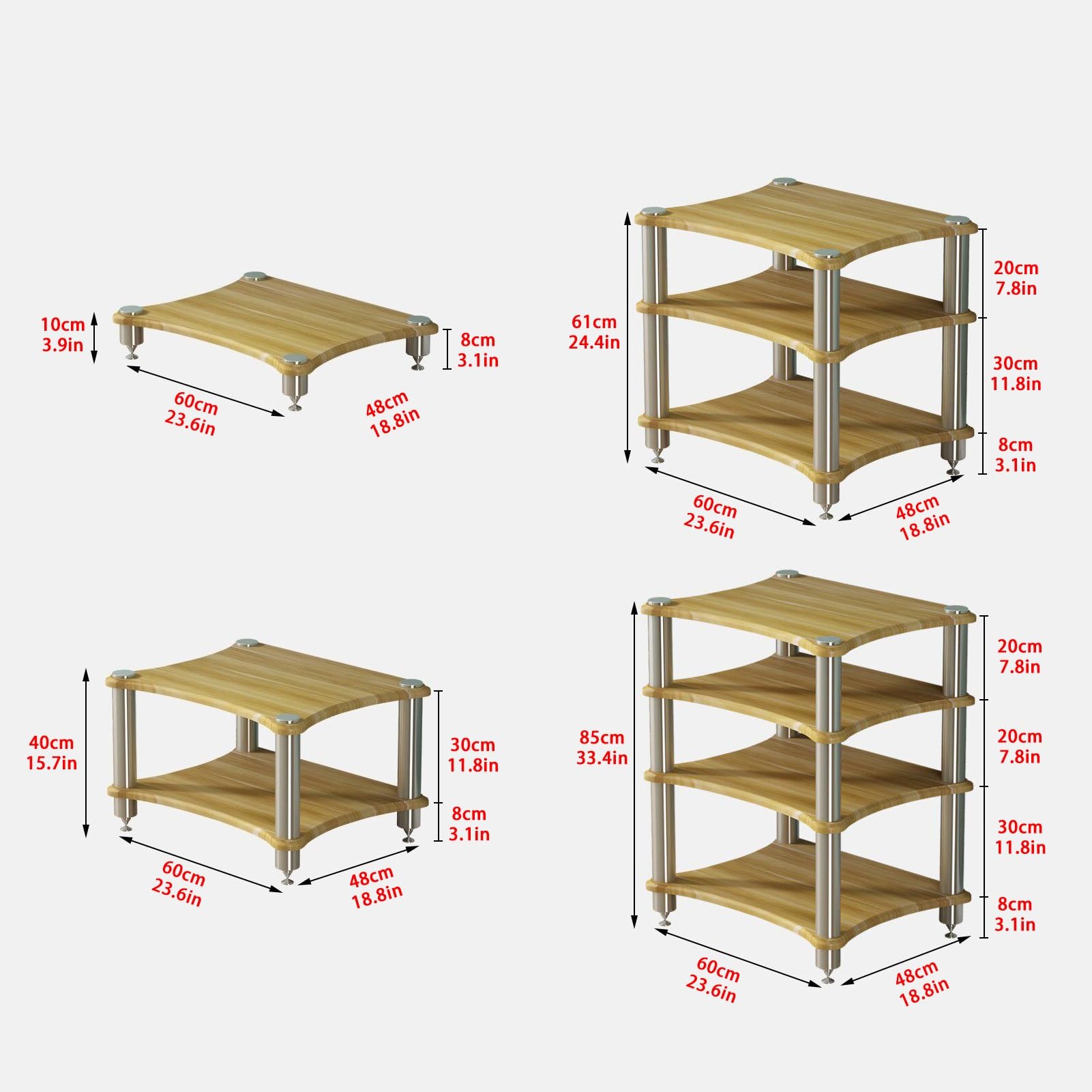 Stojak na Gramofon Szafka na Media, Narożne Półki Audio Wideo do Rozrywki, Szafka Stereo Półka na Media do Domowej Konsoli do Gier Odtwarzacz DVD(Natural,3 tier 61cm/24.4in)