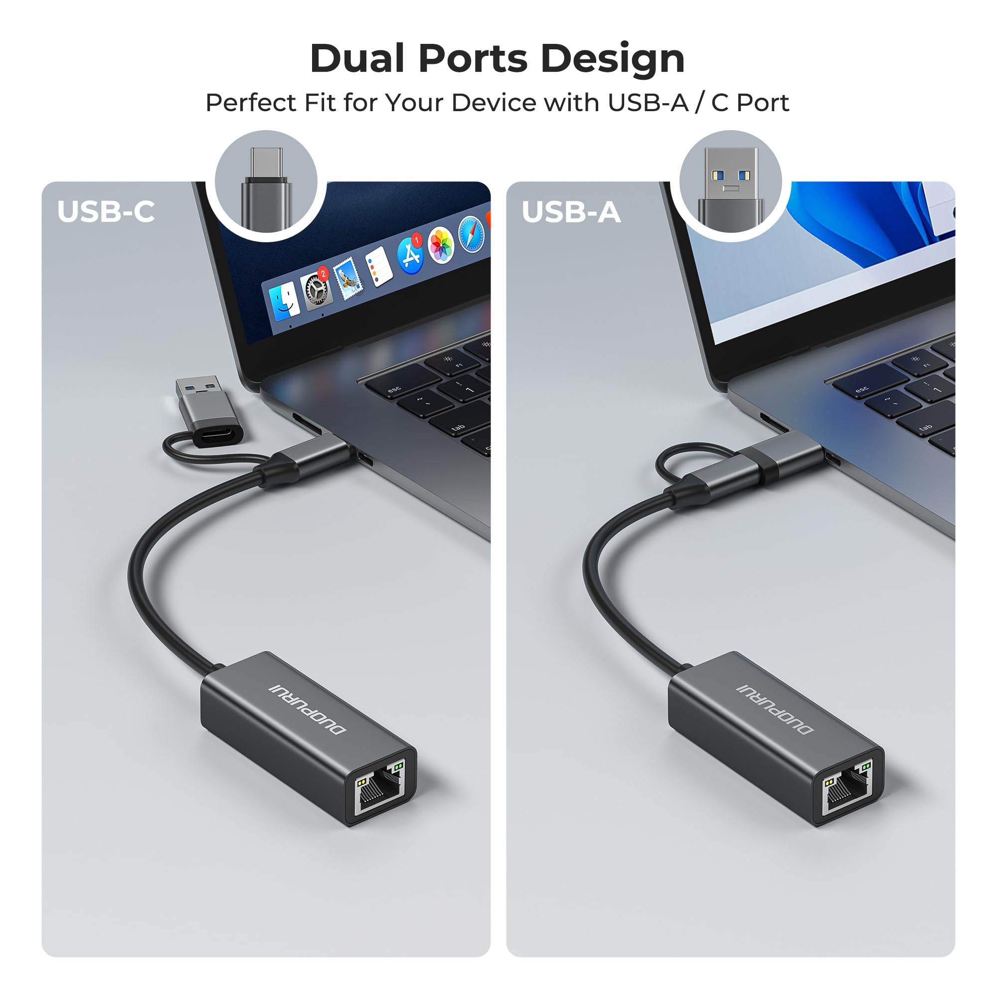 Adaptateur USB vers Ethernet, adaptateur réseau LAN USB C vers RJ45 1 Gigabit, boîtier en aluminium, adaptateur Ethernet pour ordinateur portable, MacBook Pro/Air, Surface Pro, iPad, XPS