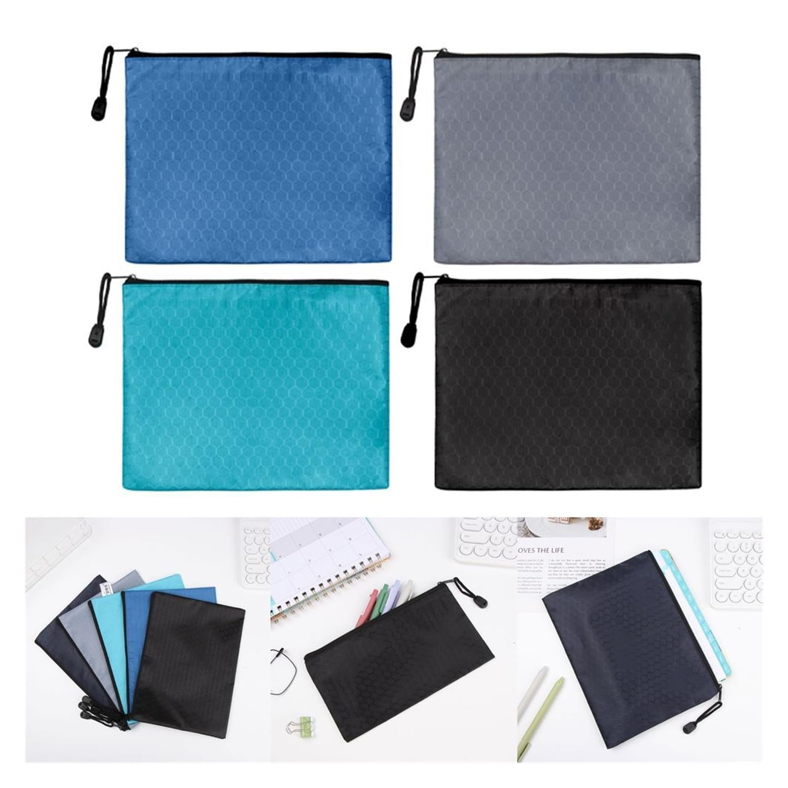 Lot de 12 pochettes à fermeture éclair pour documents, fournitures scolaires pour le rangement de papeterie