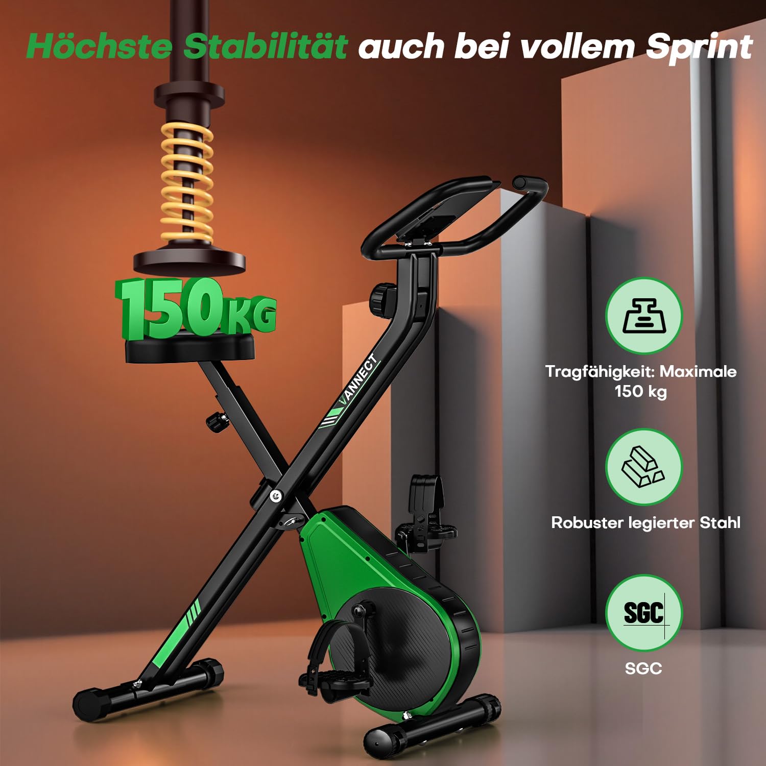 Heimtrainer Fahrrad Klappbar,VANNECT Hometrainer Fahrrad Klappbar,Ergometer Heimtrainer mit 16 Stufen Magnetwiderstand,Herzfrequenzsensor,LCD-Monitor & Komfort-Sitz für Zuhause & Büro,bis 150kg