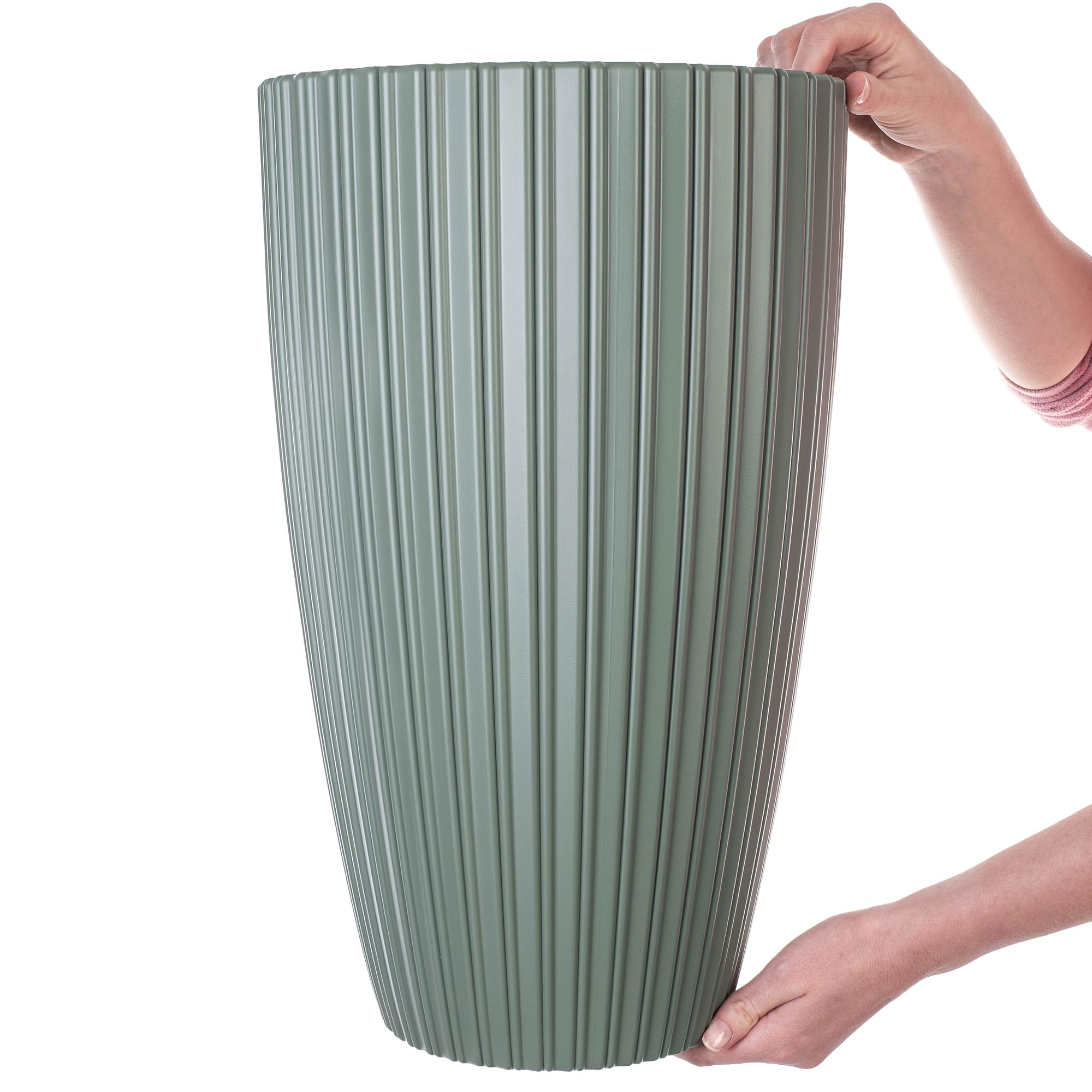 KADAX Runder Blumentopf, Dekorativer Blumenübertopf mit Inneneinsatz, Übertopf aus Kunststoff, Pflanztopf für Innen und Außenbereich (Grün)