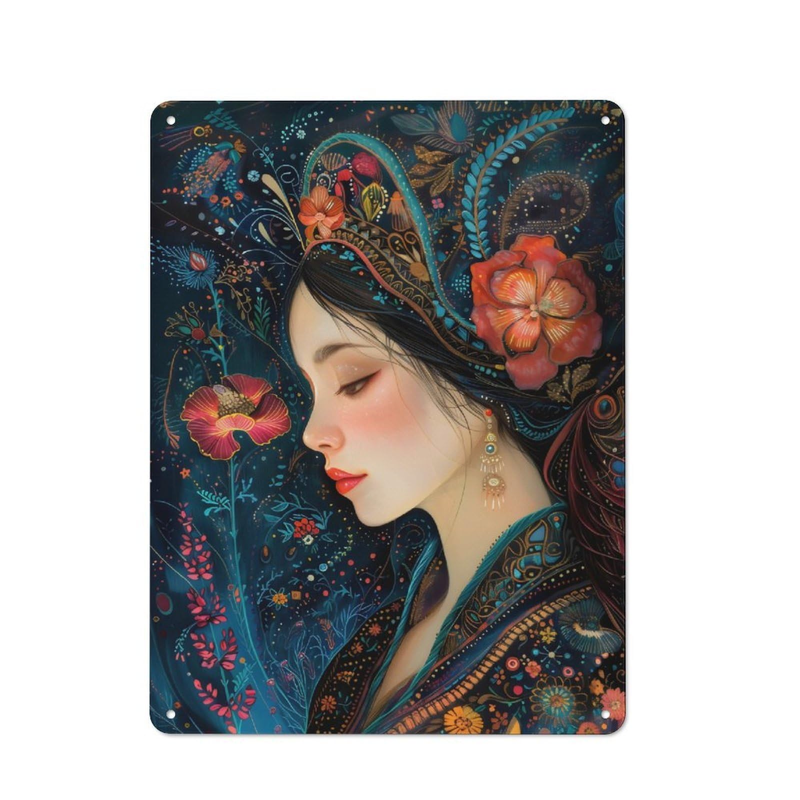 Junmoney Floral Portrait Smart Office Metal Sign 40X30cm, Study Room Decor For Home Office, Reading Corner Or Bedroom