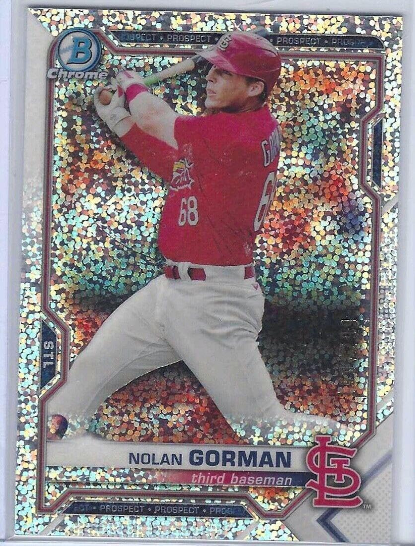 Nolan Gorman 2021 Bowman Chrome Sparkle Speckle Refractor Prospect #d 190/299 - Baseball Cards