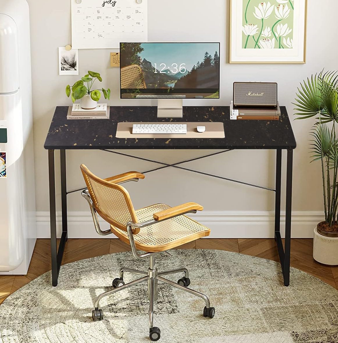 QARA Wood, Computer Table for Home Office,Study Table, (36X24) Inch,Study Table, Computer Desktop,Laptop Table,Office Desk,Workstation (Granite Black- Crysta)