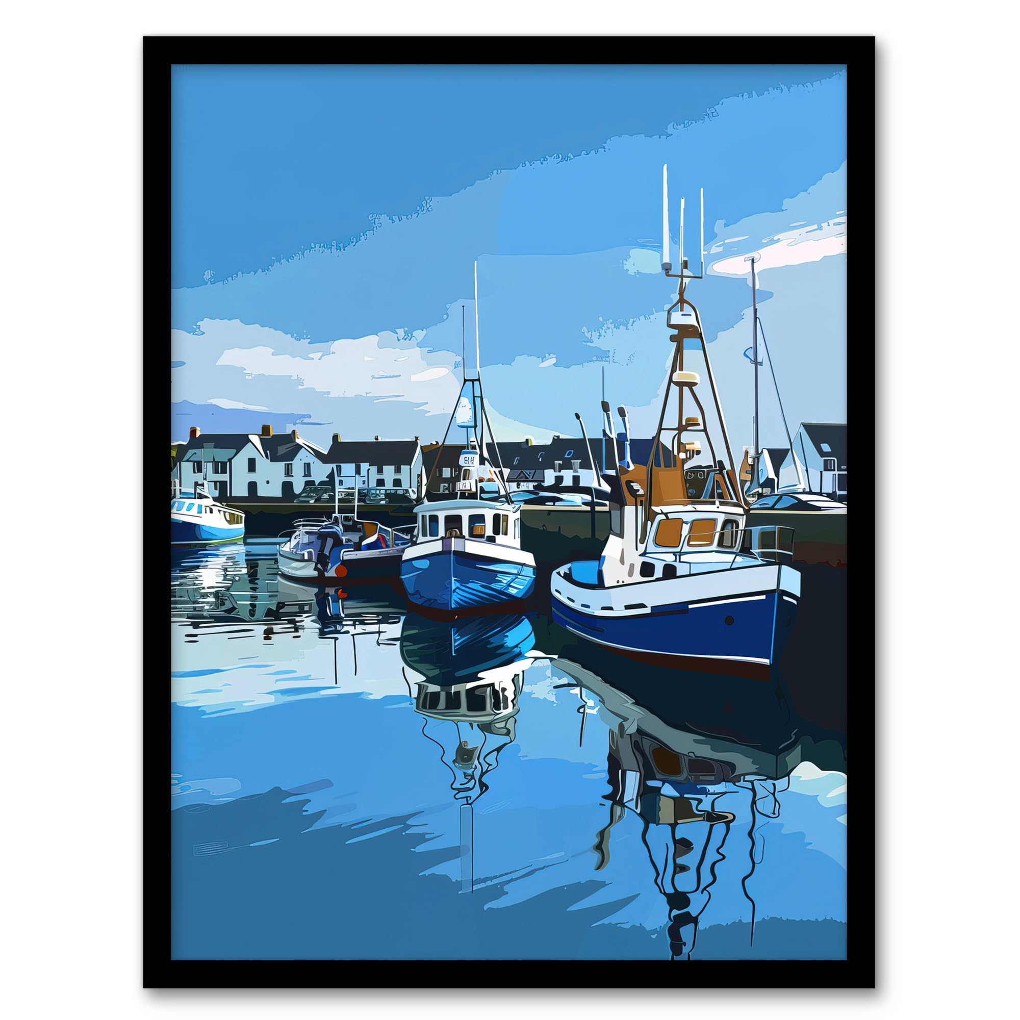 Artery8 Fishing Boats Padstow Harbour Digital Painting Bathroom Toilet Artwork Framed Wall Art Print A4
