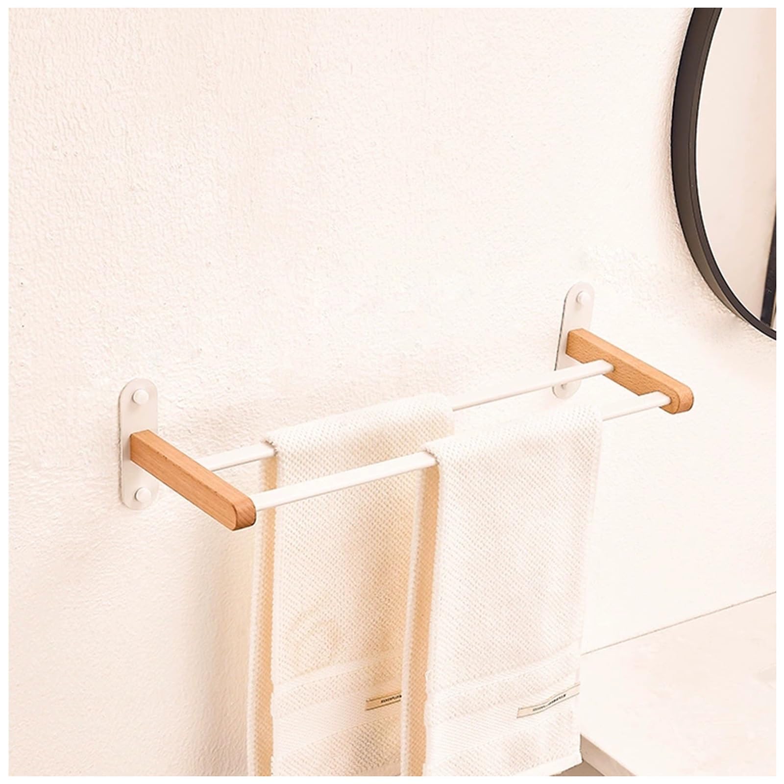 Porte-serviettes mural noyer et aluminium blanc double barre