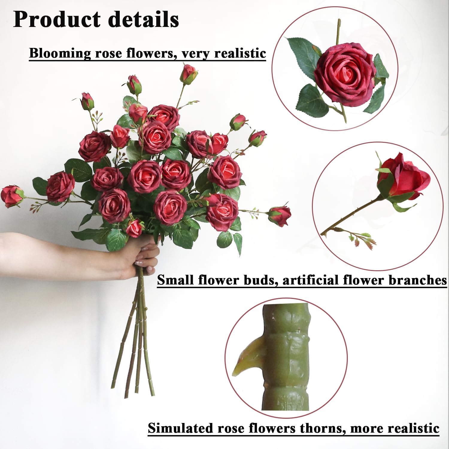 24pcs Rose Flower Buds Artificial Roses Bouquet Lifelike High Simulation, Realistic 26-Inch Faux Rose Flowers with Varied Bud Sizes for Home Decor, Weddings, ect., Flexible Stems(Red)