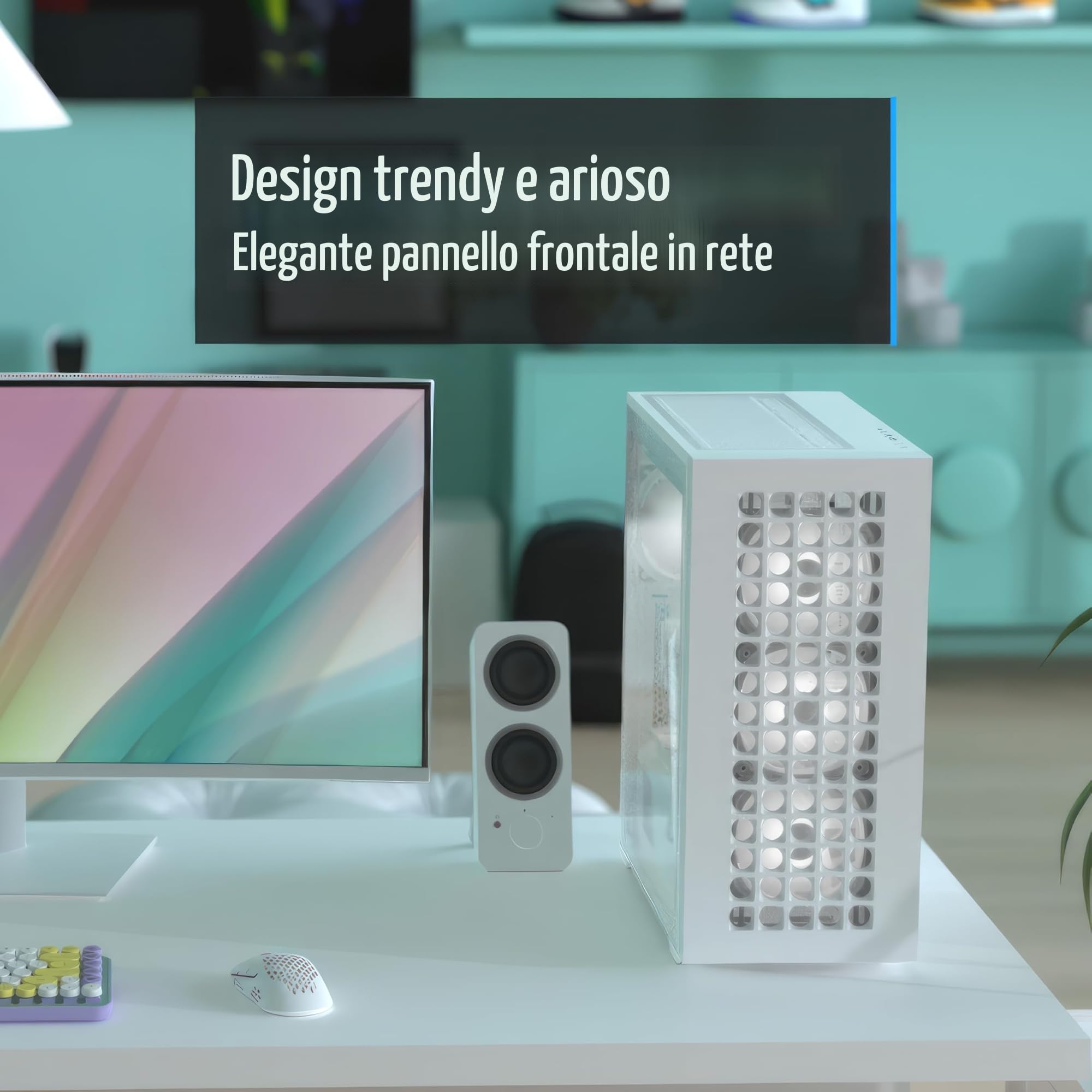 AeroCool Custodia Mid Tower D502A, pannello frontale in rete, supporto radiatore da 360 mm, 11 slot per ventole, GPU 400 mm, ATX/m-ATX/mini-ITX, filtri antipolvere magnetici, struttura in acciaio SPCC