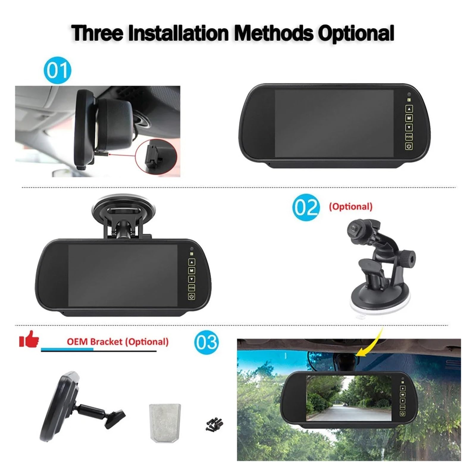 Cámara Aparcamiento Cámara Vista Trasera Coche con Monitor 7 Pulgadas, Kit Monitor Respaldo, Lente Ccd Dual, Marcha Atrás para Camión/RVs/Furgoneta Camara Marcha Atras(Suction Cup Mount-BK)