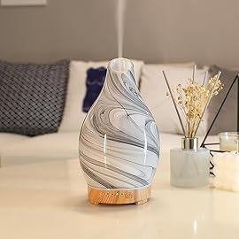 Essential Oil Diffuser, Art Glass Ultrasonic Aromatherapy Diffuser for Home 160ml with Intermittent Mist & LED 7 Colorful Changing Night Light for Bedroom-Ink Dyeing Time