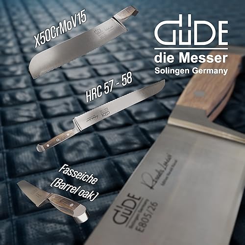 Miniatura 3 de Güde Alpha Barrel Series Cuchillo de pan de acero inoxidable con mango de roble, 12.5 pulgadas