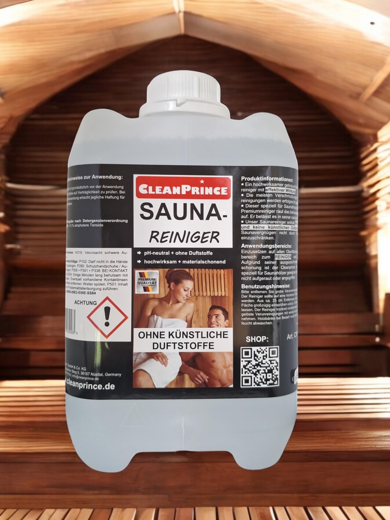 Cleanprince 5 Litres Saunarein Sauna-Nettoyants Saunareinigungsmittel Sauna Nettoyant Sauna-Rein Nettoyeur Vapeur Du Hammam Finlandais Saunieren Désinfection Solarium Etc.
