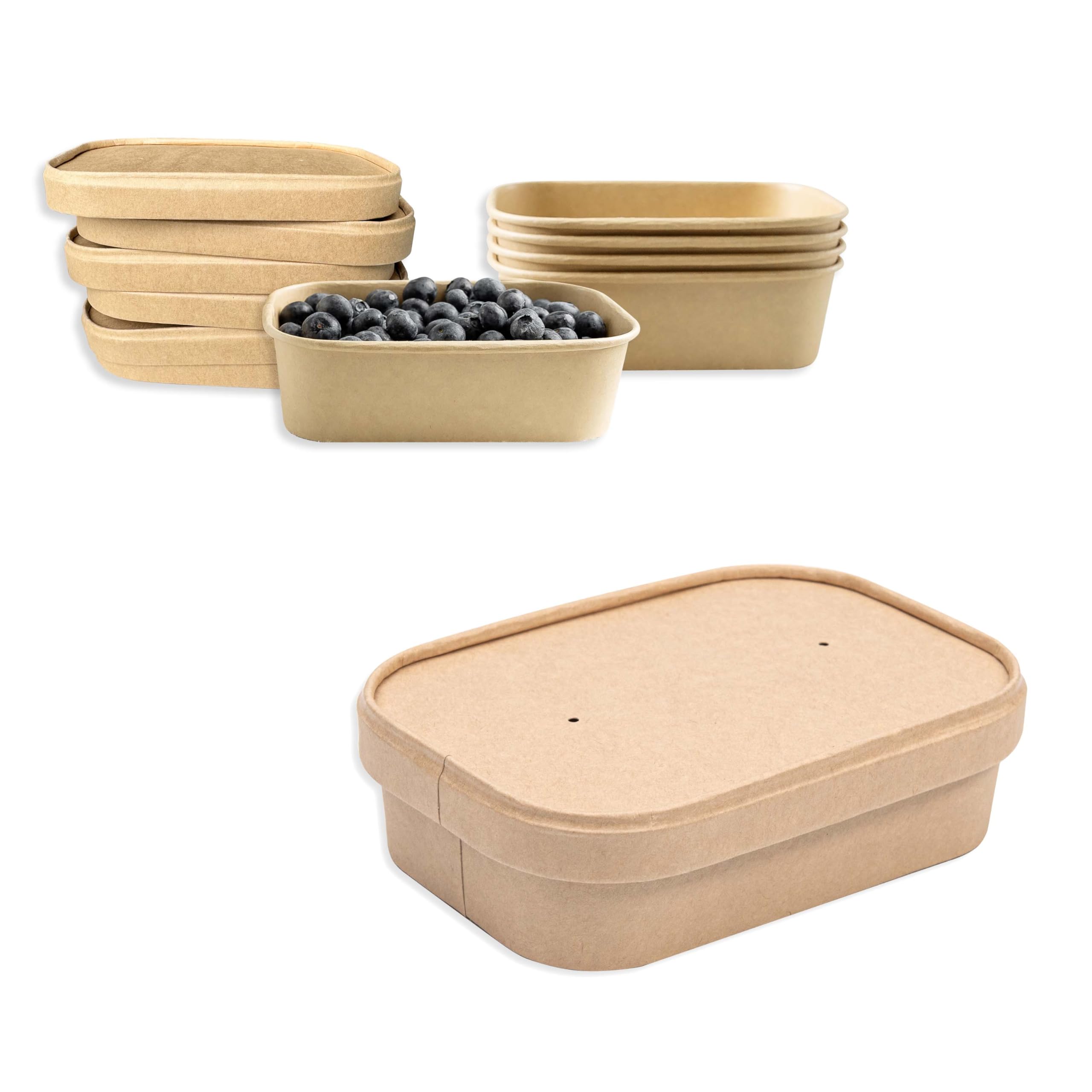Ensaladera Rectangular de Papel Kraft con Tapa Kraft 50 Unidades 500 ml | Envases Desechables de cartón Kraft con Tapa, Ideales para ensaladas, Comidas para Llevar y Aperitivos