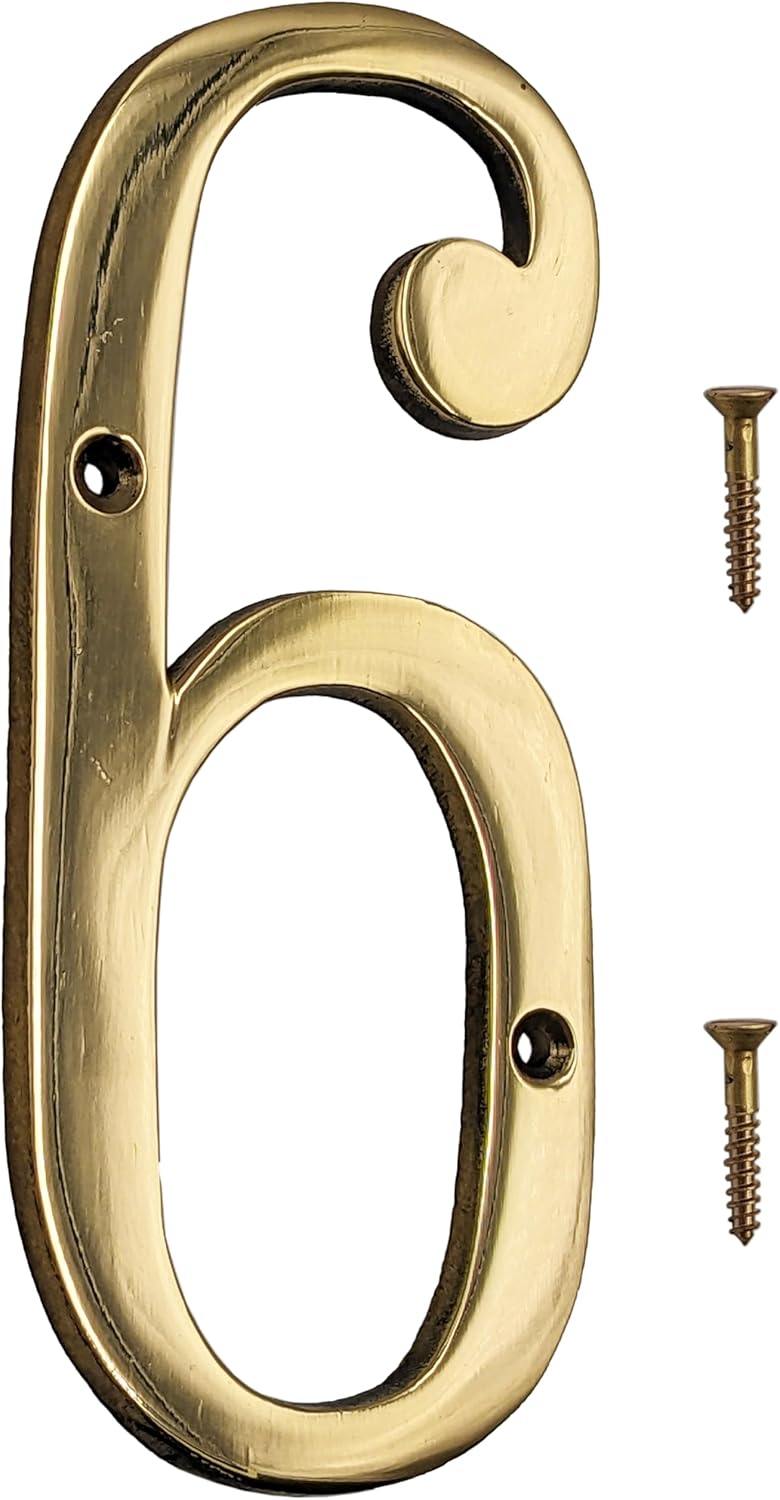 6-inch # (Hashtag) Symbol with Mounting Screws, Polished Brass, Shiny Gold Color, Suitable for Mailbox, Home, etc - SciencePurchase