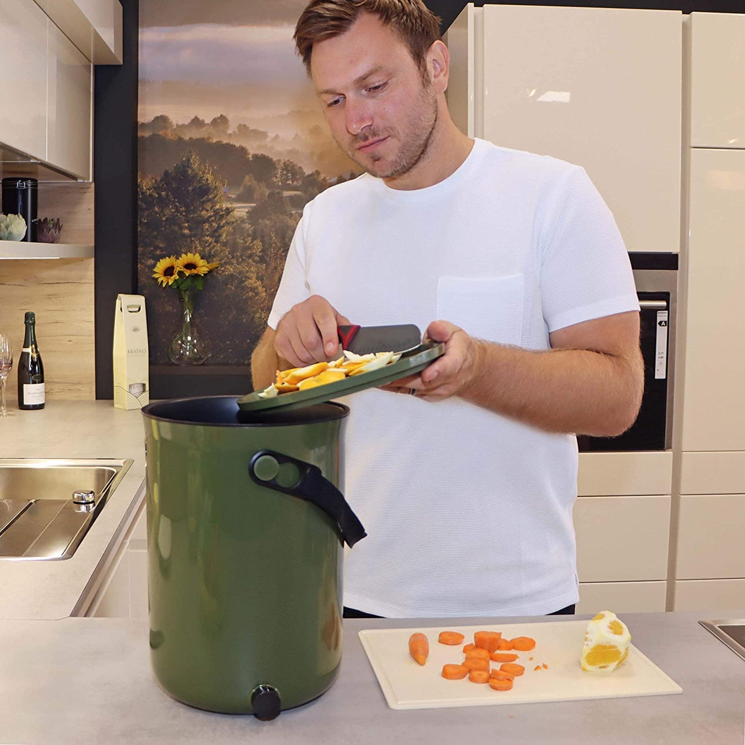 Lot de 2 seaux Bokashi Organko 2 Olive (9,6L) | Composteur Organique avec compacteur + 1 kg d'Activateur EM-1 de Fermentation fabriqué en France
