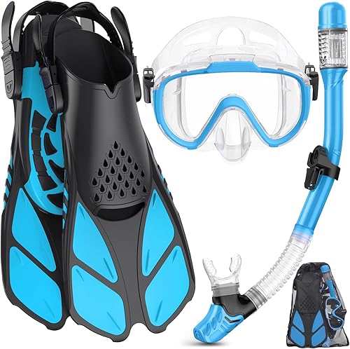 Miniatura 8 de Ubekezele Snorkeling Gear for Adults Men Women,4 in 1 Snorkel Set with Panoramic View Diving Mask Anti-Fog Anti-Leak,Dry Top Snorkel,Fins and Travel