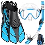 Ubekezele Snorkeling Gear for Adults Men Women,4 in 1 Snorkel Set with Panoramic View Diving Mask Anti-Fog Anti-Leak,Dry Top Snorkel,Fins and Travel Bag for Swimming,Snorkeling and Travel Diving