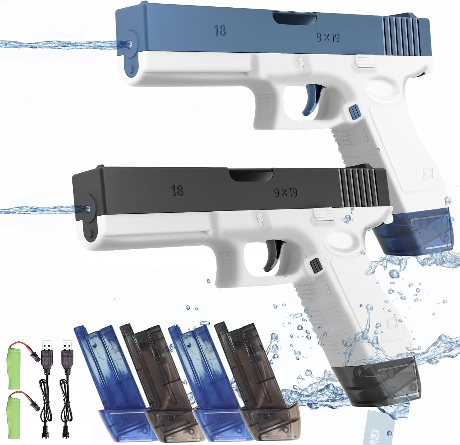 2 Packs Water Gun Electric Squirt Gun Lady Bug Toys Kids- Summer Outdoor Watergun Toys for Pool Beach Water Toys with 60CC*4 Water Inlet (Electric watergun) Electric (Black-blue)