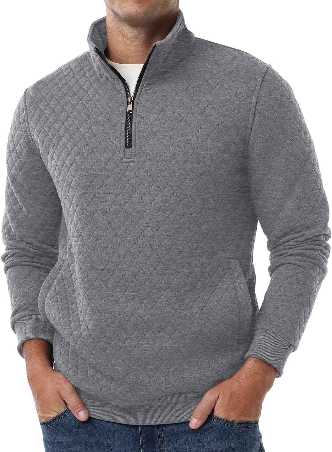 Sailwind Mens Quarter Zip Sweatshirt Long Sleeve Quilted Pullover Casual Mock Neck Polo Sweater