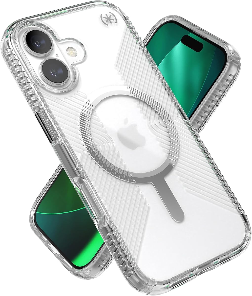 Presidio Perfect Clear Grip for iPhone 17 Case, MagSafe-Compatible, Slim Protective Case, Clear/Clear/Silver