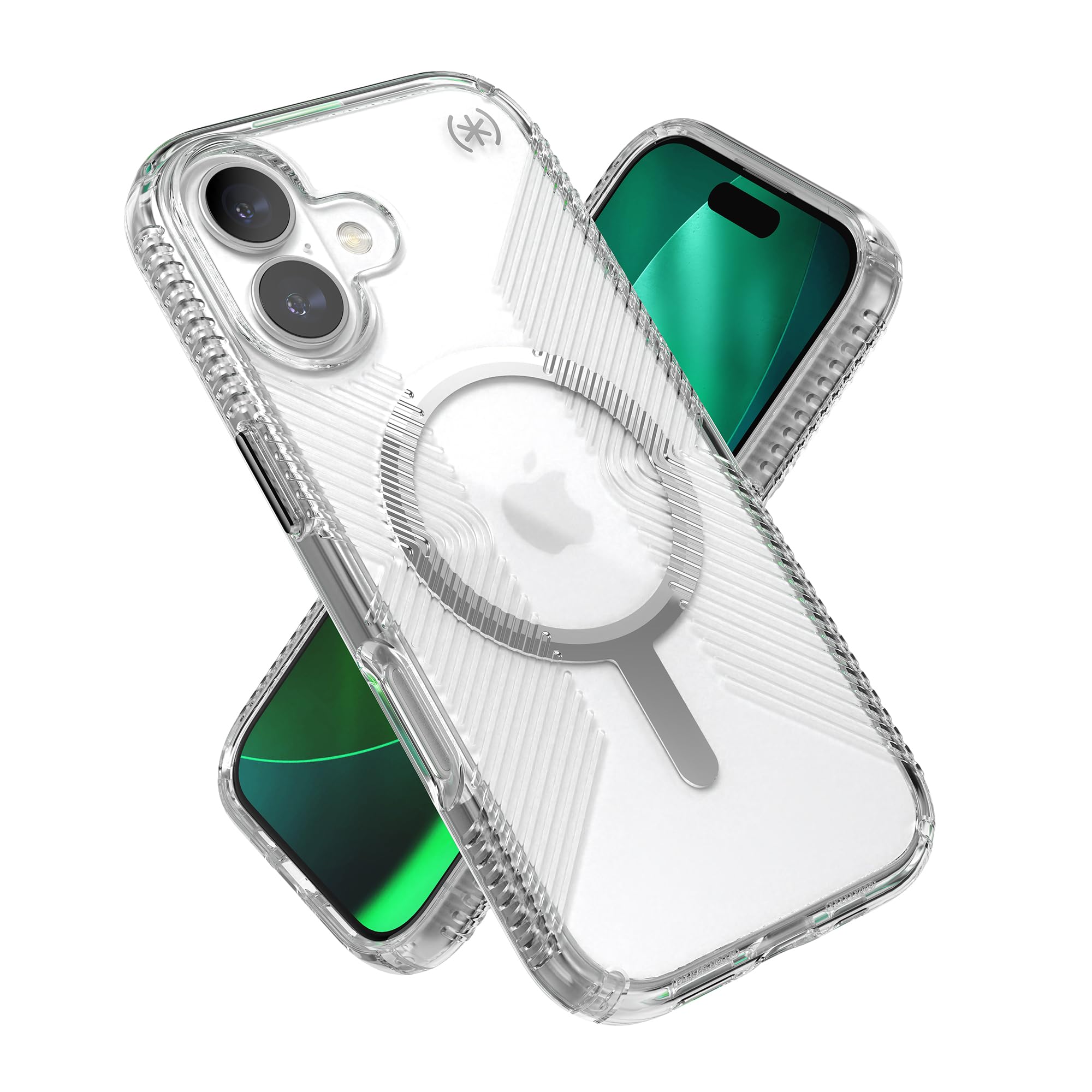 Speck Presidio Perfect Clear Grip for iPhone 17 Case, MagSafe-Compatible, Slim Protective Case, Clear/Clear/Silver