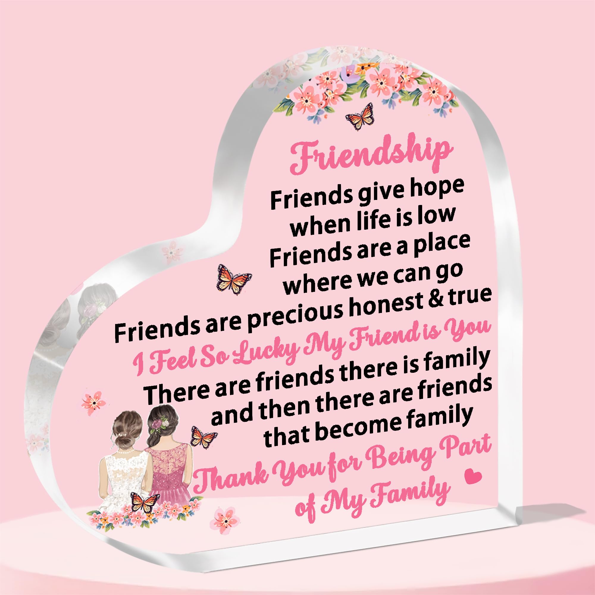 FMCC Best Friend Gift-Friendship Gifts for Women Birthday Christmas Acrylic Heart Plaque Gifts for Friend Bestie Female (Friends Give Hope)