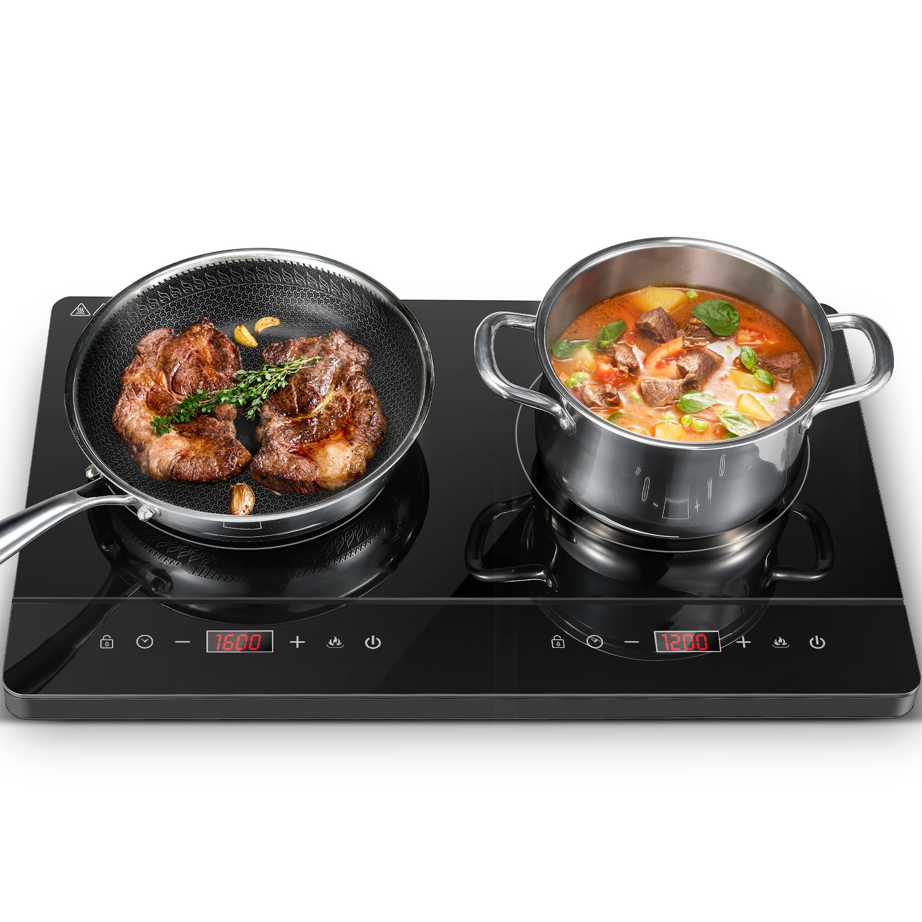 KICHPOWER Double Induction Hob, Portable Induction Cooker, Black Glass Plate, 2800W, Independent Touch Control, 8 to10 Power Levels,10 Temperature Setting, 3 Hour Timer, Child Safety Lock, with Plug