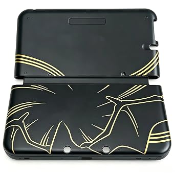 Replacement Shell Case for 3DS XLUSA Old Model, SPR-001, Minimalist Black Gold Fire Dragon Design Protective Cover, Precise Cutouts Custom Housing, Retro Gaming Style Handheld Console Replacement