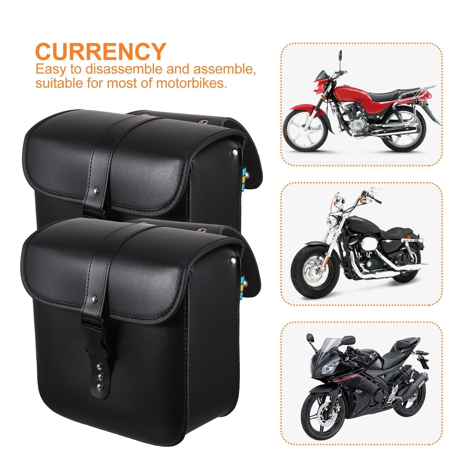 Borsa Laterale per Moto, Borsa Modifica, Pu Nero, Corda | Resistente All'usura, Portatile e Facile da Pulire, per Moto, Uso Laterale, Stile Custom