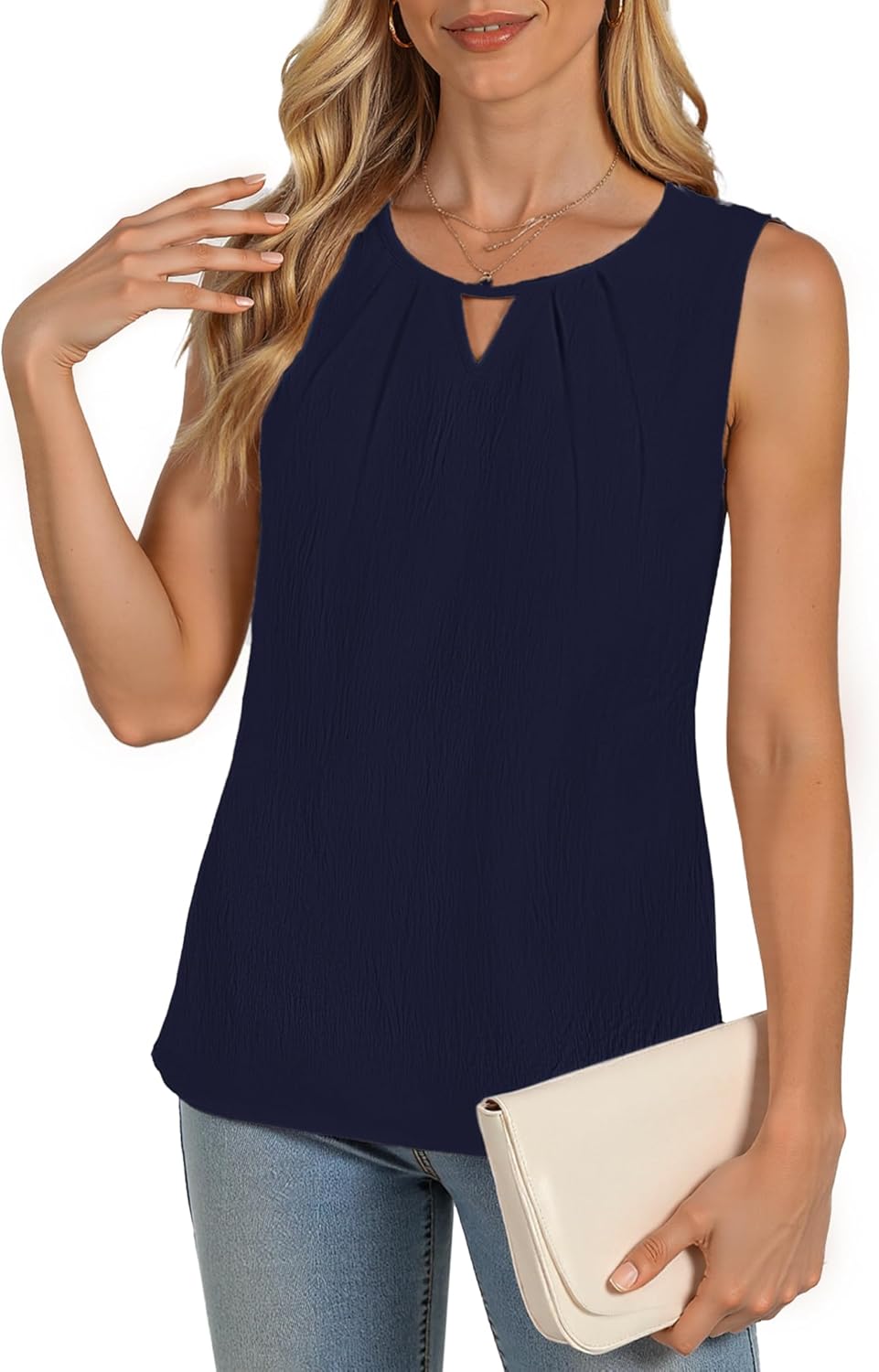 AURUZA Tank Tops for Women, Business Casual Outfits Sleeveless Summer Tank Top Work Dressy Blouse Spring Shirts (Navy Blue,XL) - Image 6