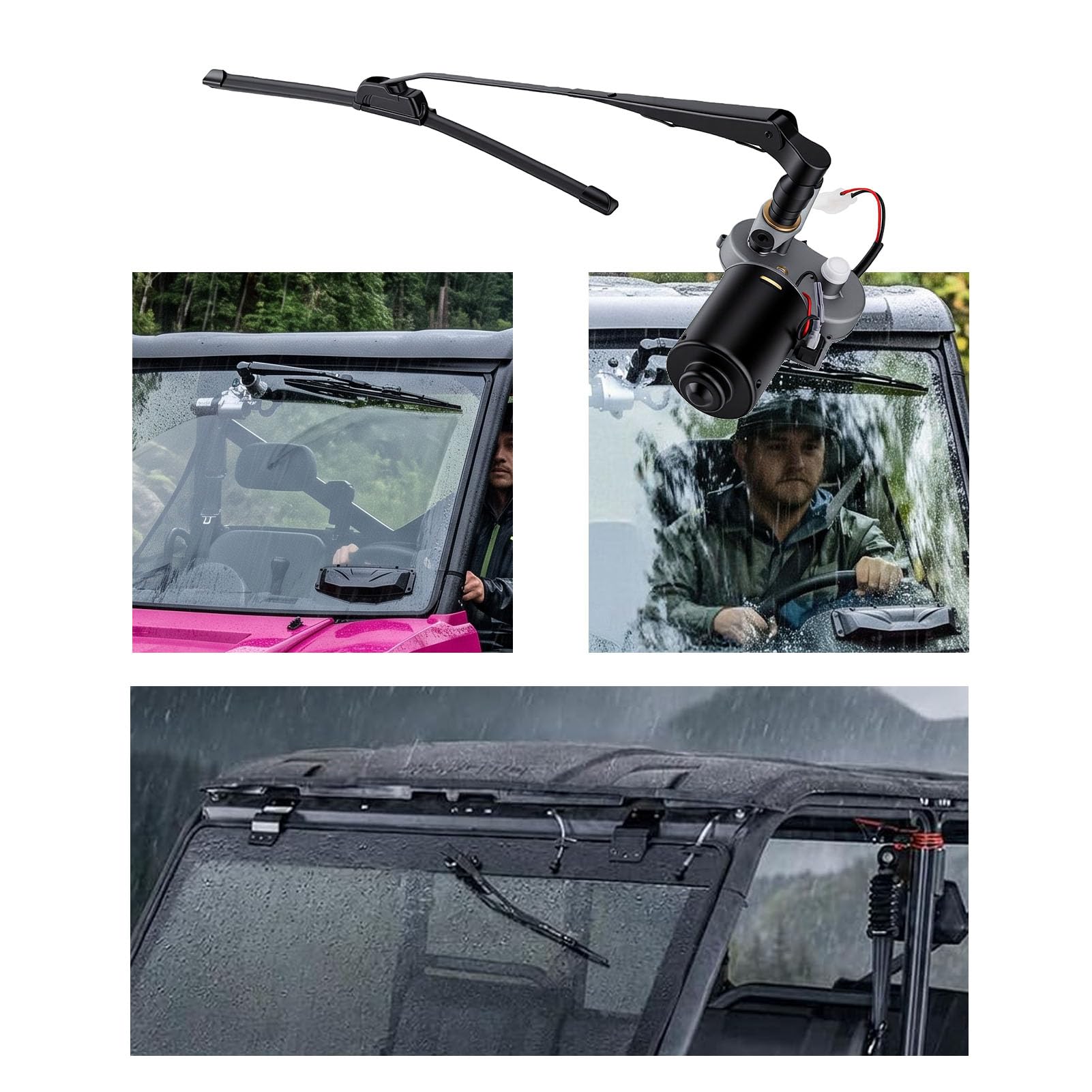 Fockety Kit de Limpiaparabrisas UTV, 12V 30W, 15.7in