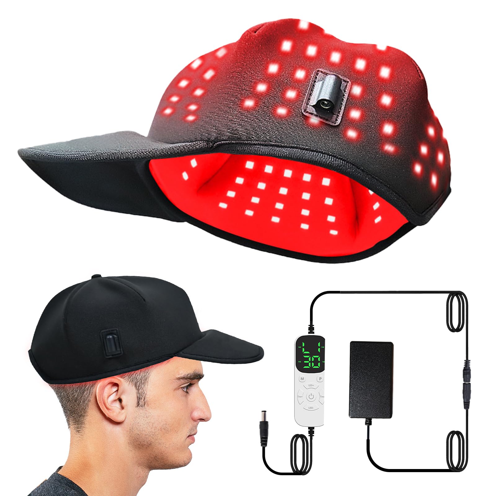 Rotlicht- Cap, Rotes Licht mit 180 LEDs, 660 nm & 850 nm Infrarotlicht, verstellbare Größe für Männer und Frauen