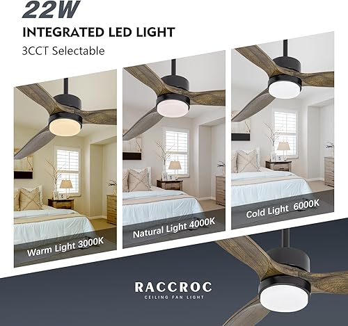 Miniatura 3 de Ventiladores de techo con control remoto de luces, ventilador de techo para interiores y exteriores de 52 pulgadas con luces LED de 22 W, ventilador