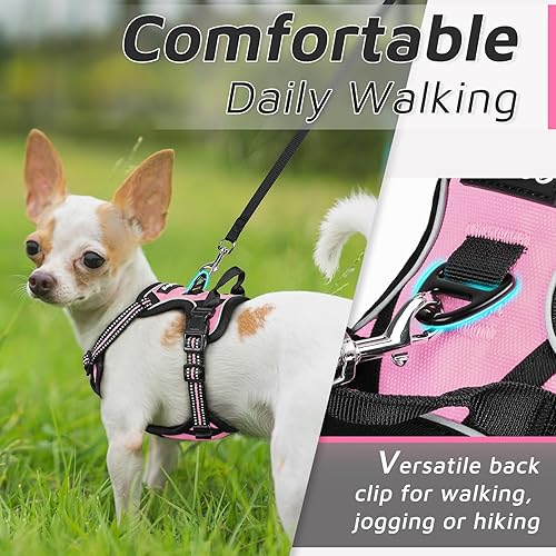 Miniatura 4 de Eagloo Arnés para perro pequeño, sin tirones, chaleco de servicio con tiras reflectantes y asa de control, ajustable y cómodo para caminar