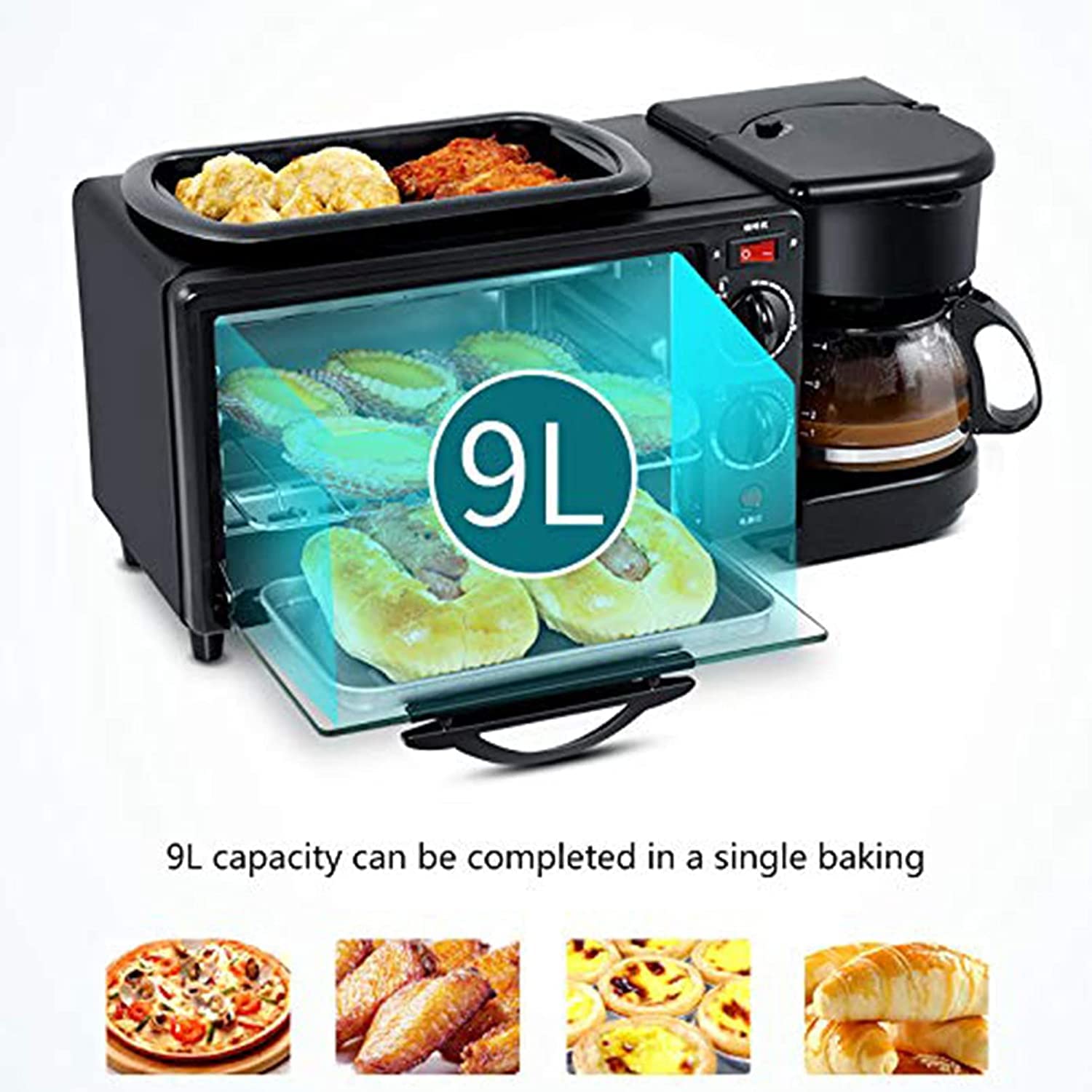Máquina de Desayuno 3 en 1, Mini Horno, máquina de sándwich a la Parrilla eléctrica Multifuncional, tostadora de Acero Inoxidable con Plancha for Hacer Pasteles de sándwiches de café