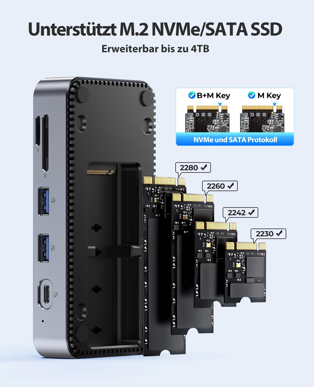 ORICO Stacja dokująca USB C 10 w 1 z blokadą M.2 SSD i aktywną dmuchawą chłodzącą – 10 Gb/s USB 3.2 Gen2, obsługa 4K HDMI, 100 W PD, SD/TF, Gigabit LAN DPM2P9