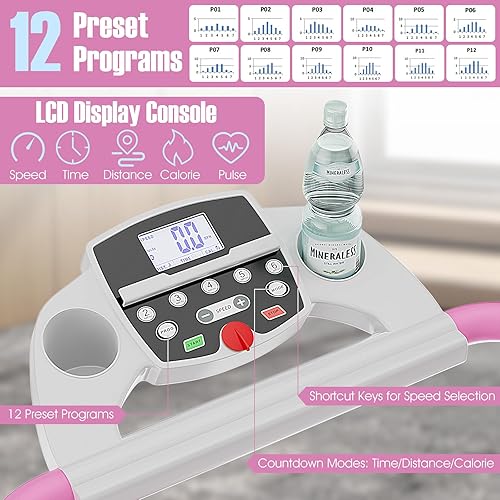 Miniatura 6 de GYMAX Caminadora plegable, máquina eléctrica motorizada para caminar con soporte para dispositivo para ejercicio cardiovascular, entrenamiento de