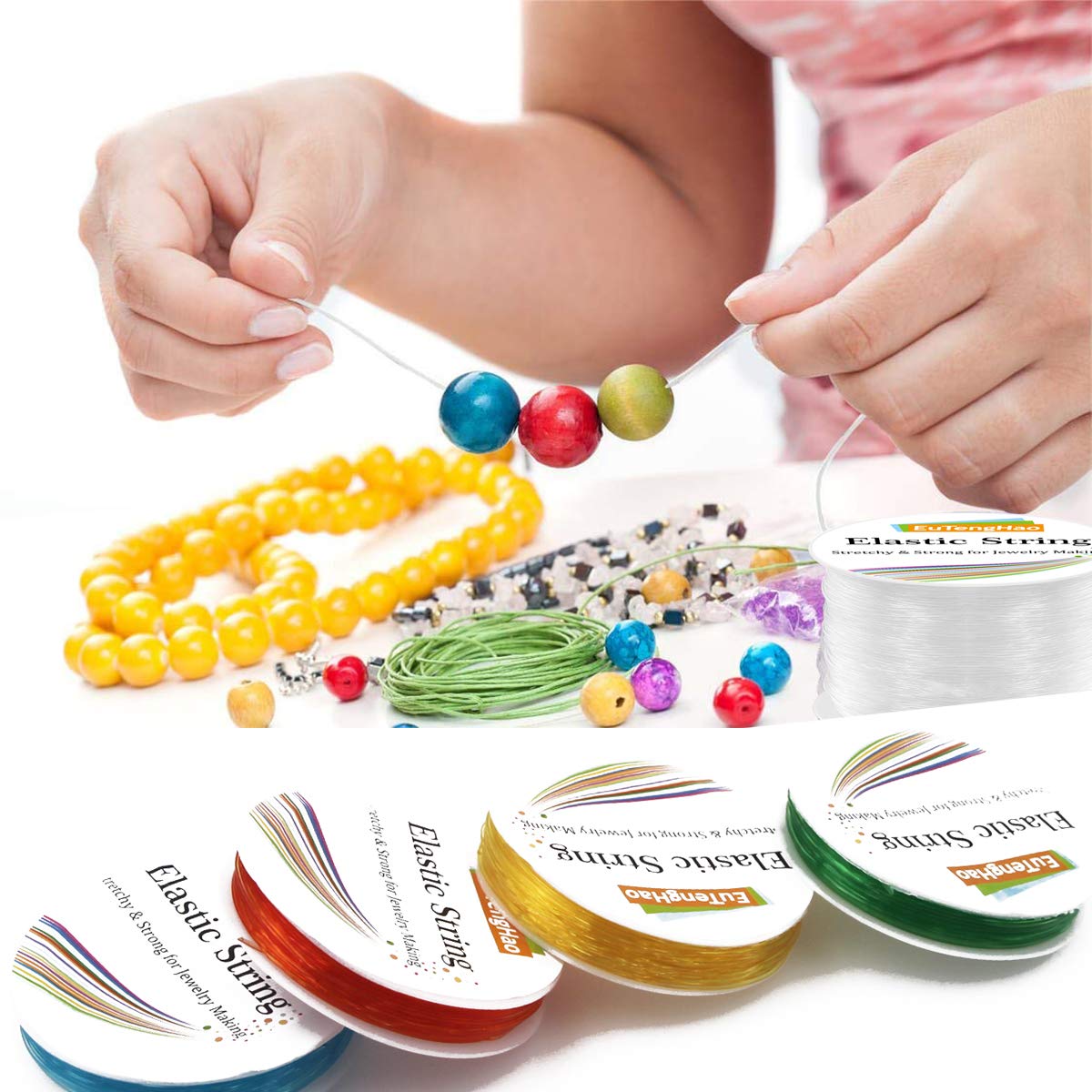 EuTengHao 10 Cuerdas Elásticas De 0.8 Mm Para Pulseras | 15 Metros Por Color | DIY Bisutería Y Abalorios | Ideal Para Manualidades