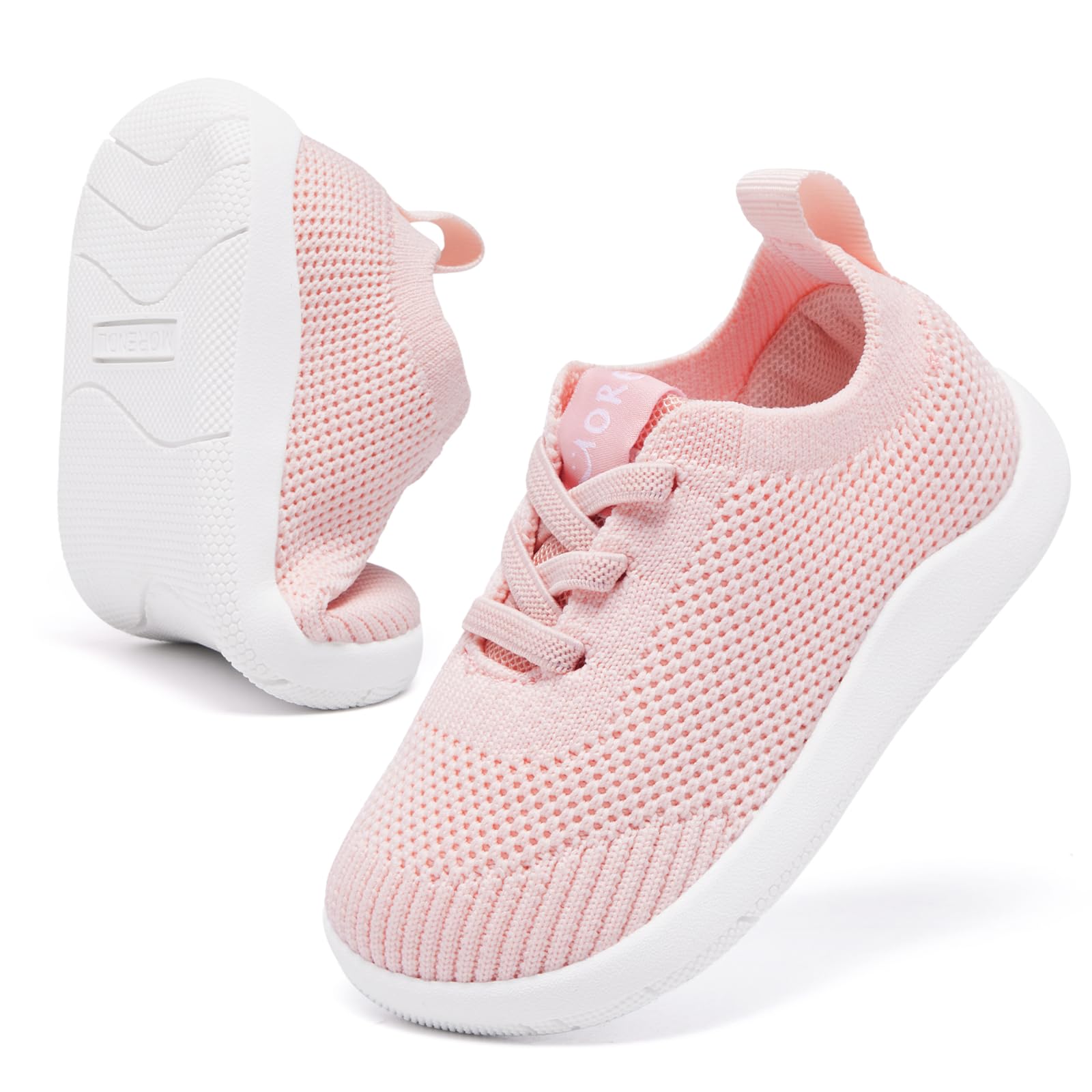 MORENDL Toddler Girl Shoes Baby First Wide Toe Barefoot Walking Shoes Girls Non-Slip Slip On Tennis Sneakers Pink 12-15 Months