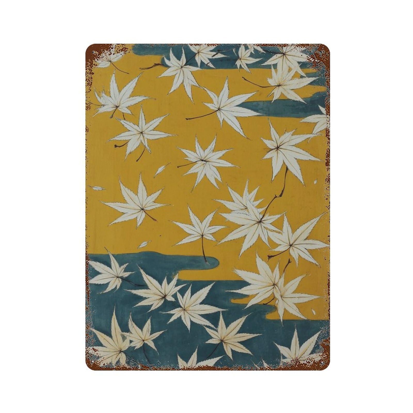 xiaoxiaoshen Japanese Maple Leaves Botanical Nature Wall Decor Art Metal Tin Poster Modern Home Decor Art Home Bar Shop Decorations Vintage Sign 40x30cm