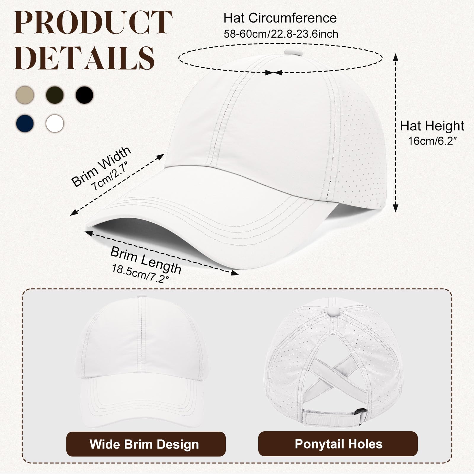 Voqeen Femme Casquette Queue de Cheval Réglable Casquettes Imperméable Baseball Cap Chapeau Soleil Séchage Rapide