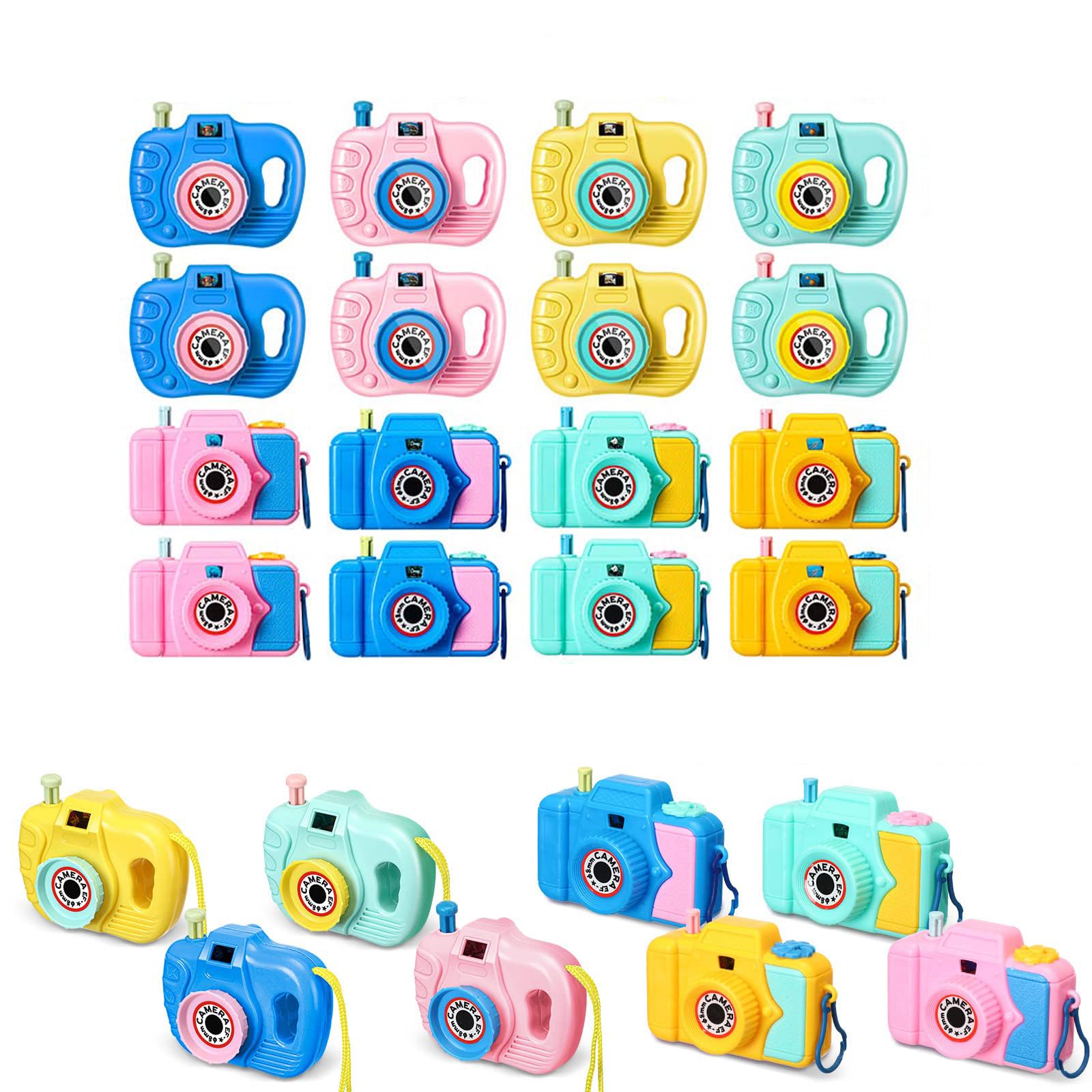 Azonee 16 Pcs Toy Camera Bulk Set with Images in Viewfinder, Mini Plastic Camera Toy Birthday Party Favors, Goodie Bag Fillers, Return Gifts for Boys and Girls (Colors Random)