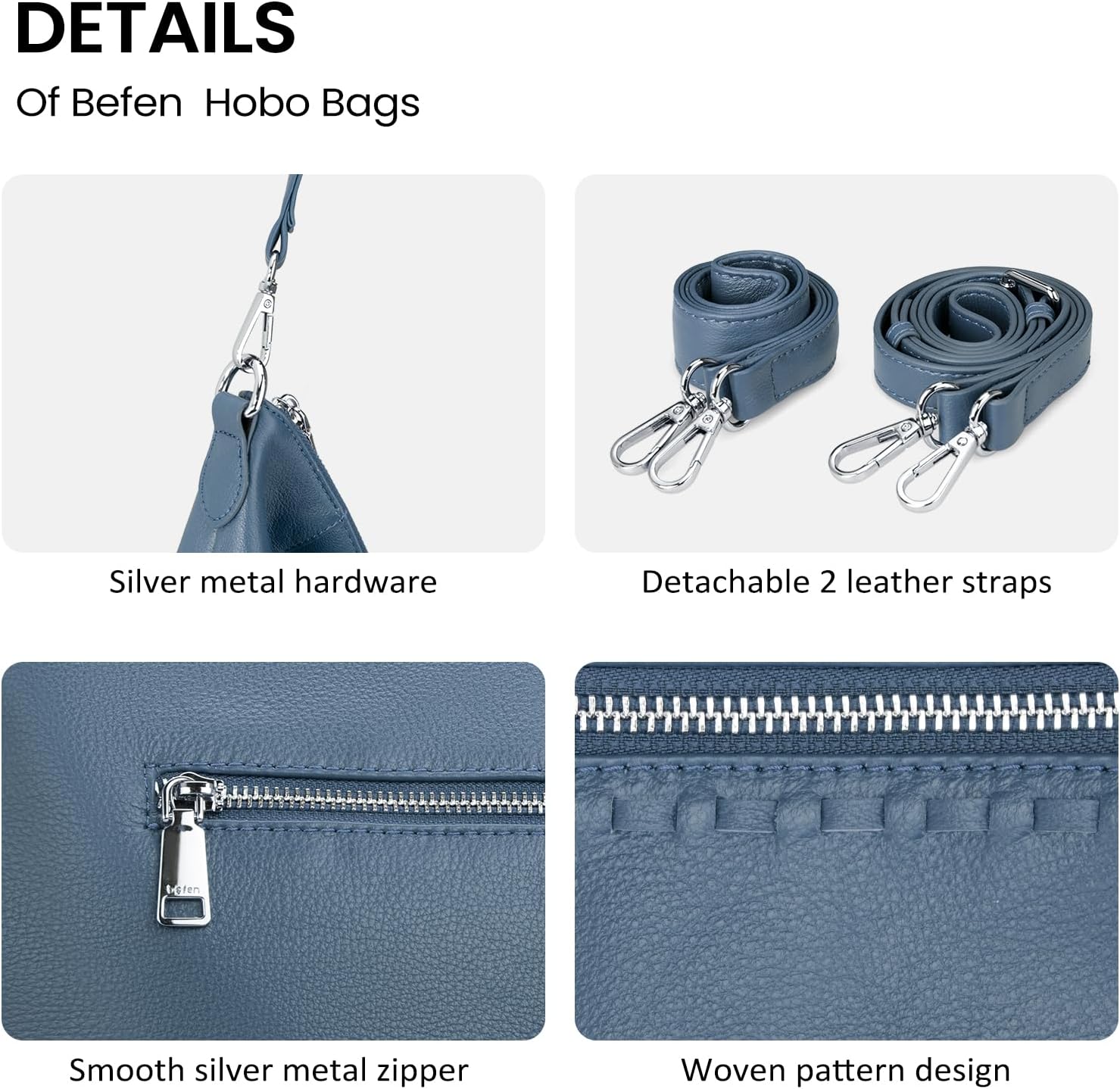 befen Genuine Leather Crossbody Hobo Purse for Women Soft Lightweight Leather Handbags with 2 Removable Straps - Image 5