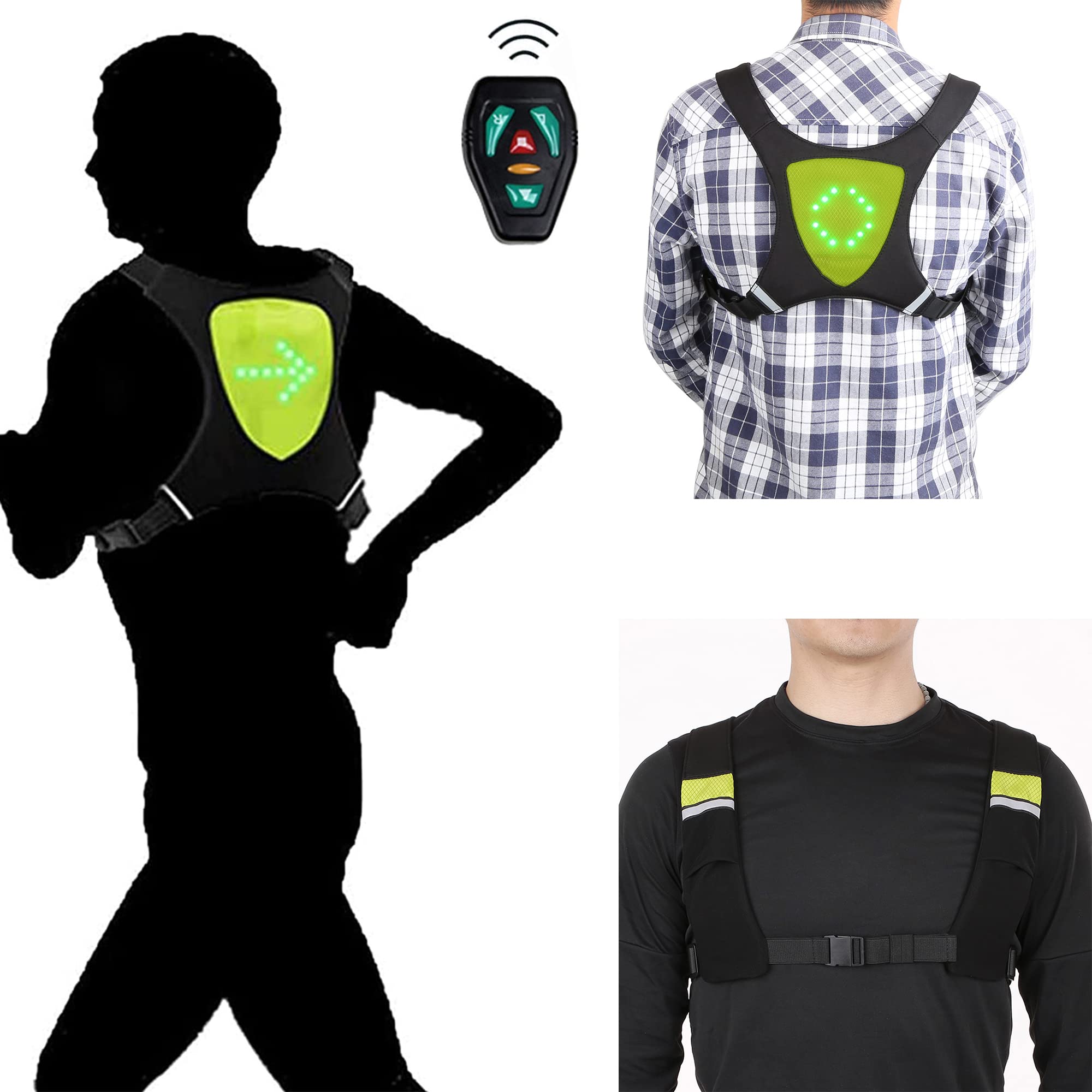 LED Clignotant Gilet USB Charge Sécurité Vélo Pack Indicateur de Direction Haute Visibilité Vélo Gilet Gear pour Course de Nuit Cyclisme Moto Randonnée Promenade de Chien