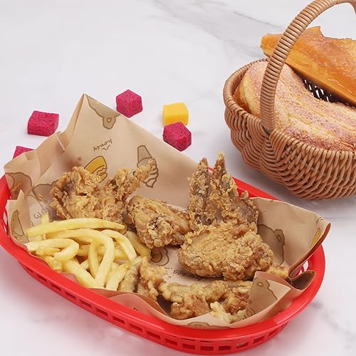 Miniatura 4 de Pistole Paquete de 40 cestas de comida rápida de 10.5 x 7 pulgadas, canasta ovalada de plástico rojo, bandeja de almacenamiento reutilizable para