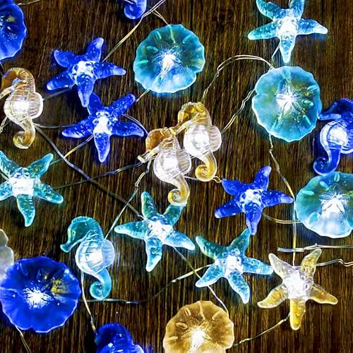 Impress Life Nautical Theme Decorative String Lights, Under The Sea Sand Dollars Seahorse Beach Lights with Remote 10 ft 30 LEDs for Covered Outdoor Camping Wedding Birthday Bedroom Parties Ornaments