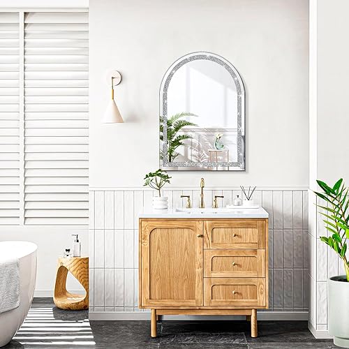 Miniatura 6 de Espejo de diamantes de cristal de 16 x 20 pulgadas, magnífico espejo plateado para pared, espejo de diamante aplastado sin marco, elegante y